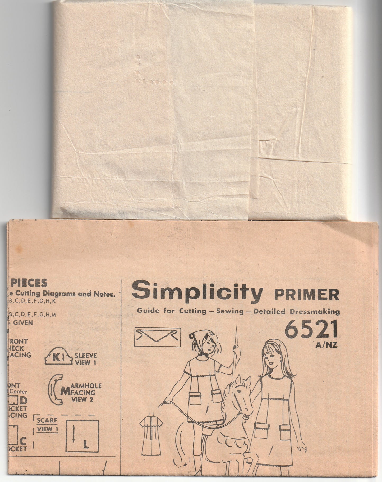 Simplicity 6521 Girls Classic Shift Dress & Scarf 1960s Vintage Paper Sewing Pattern Size 10