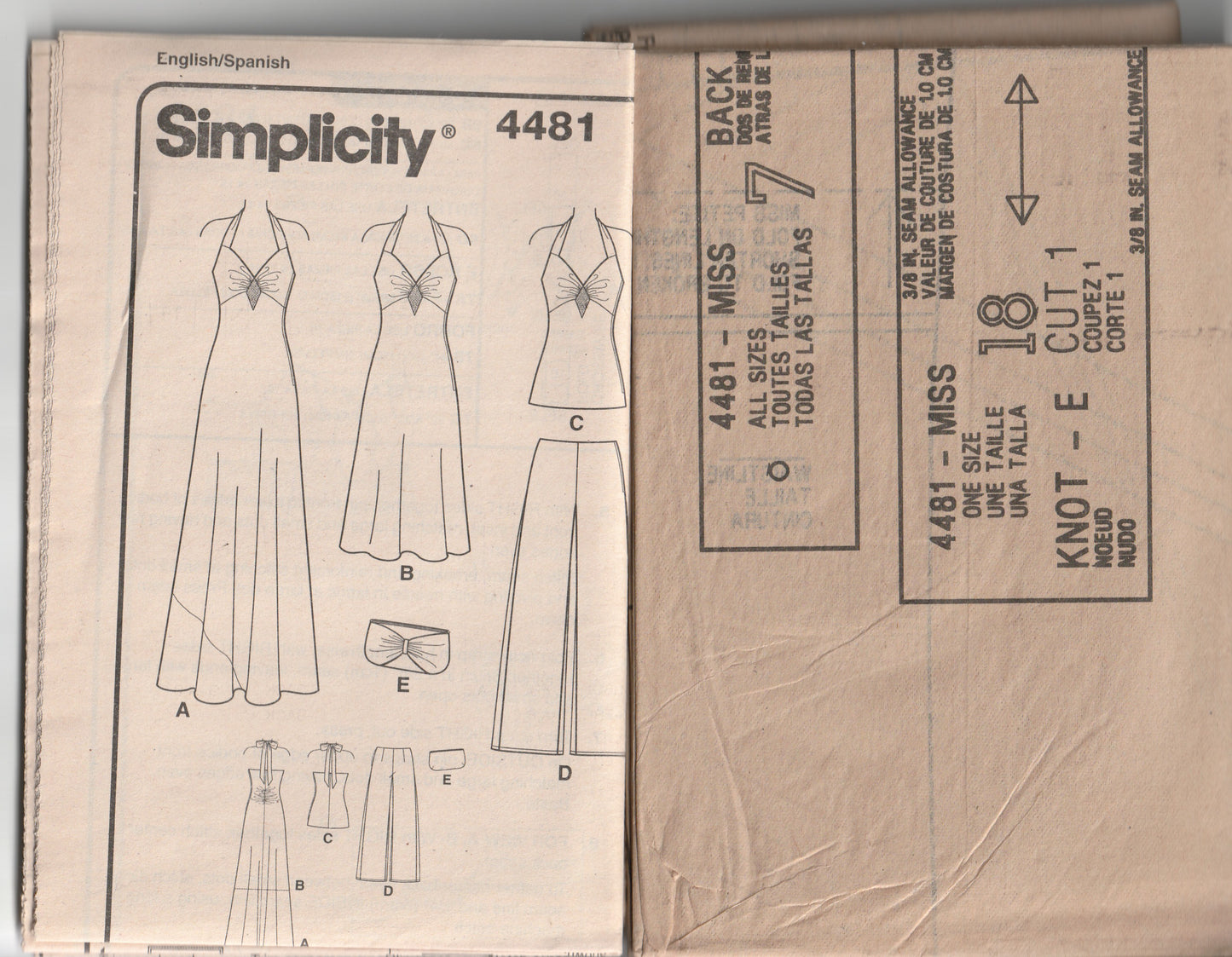 Simplicity 4481 JESSICA McCLINTOCK Womens Halter Evening Dress or Tunic & Pants Out Of Print Paper Sewing Pattern Size 6 - 12 UNCUT Factory Folded