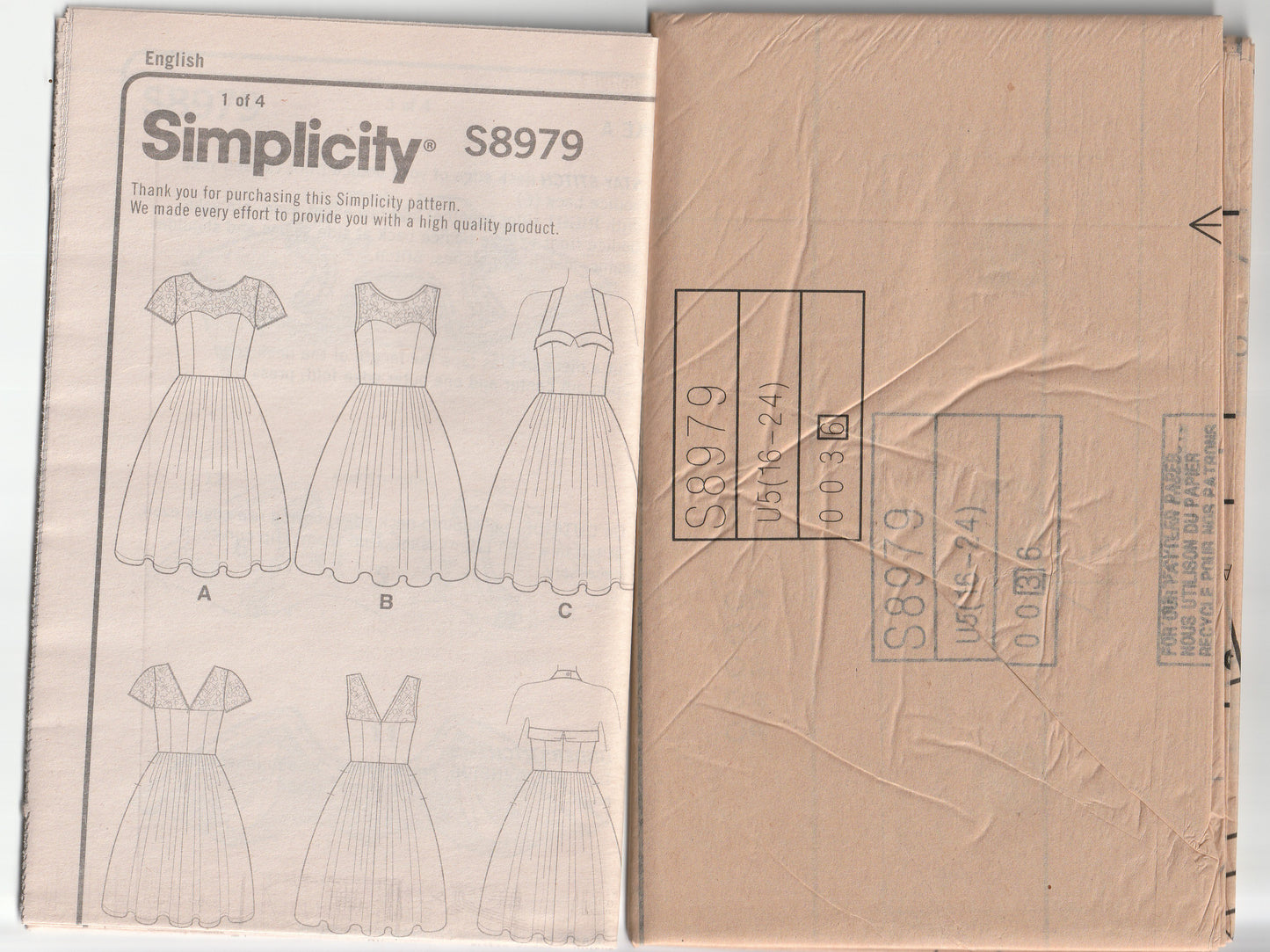 Simplicity 8979 Womens 1950s Style Rockabilly Full Skirt Dress in 3 Styles Paper Sewing Pattern Size 16 - 24 UNCUT Factory Folded