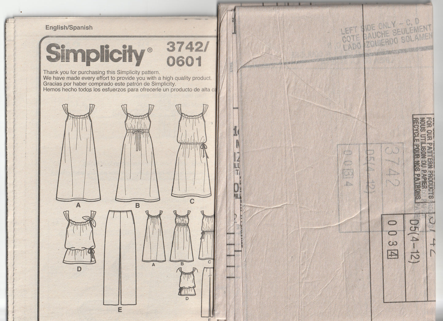 Simplicity 3742 Womens EASY Dress Tunic Top & Pants Out Of Print Paper Sewing Pattern Size 4 - 12 UNCUT Factory Folded