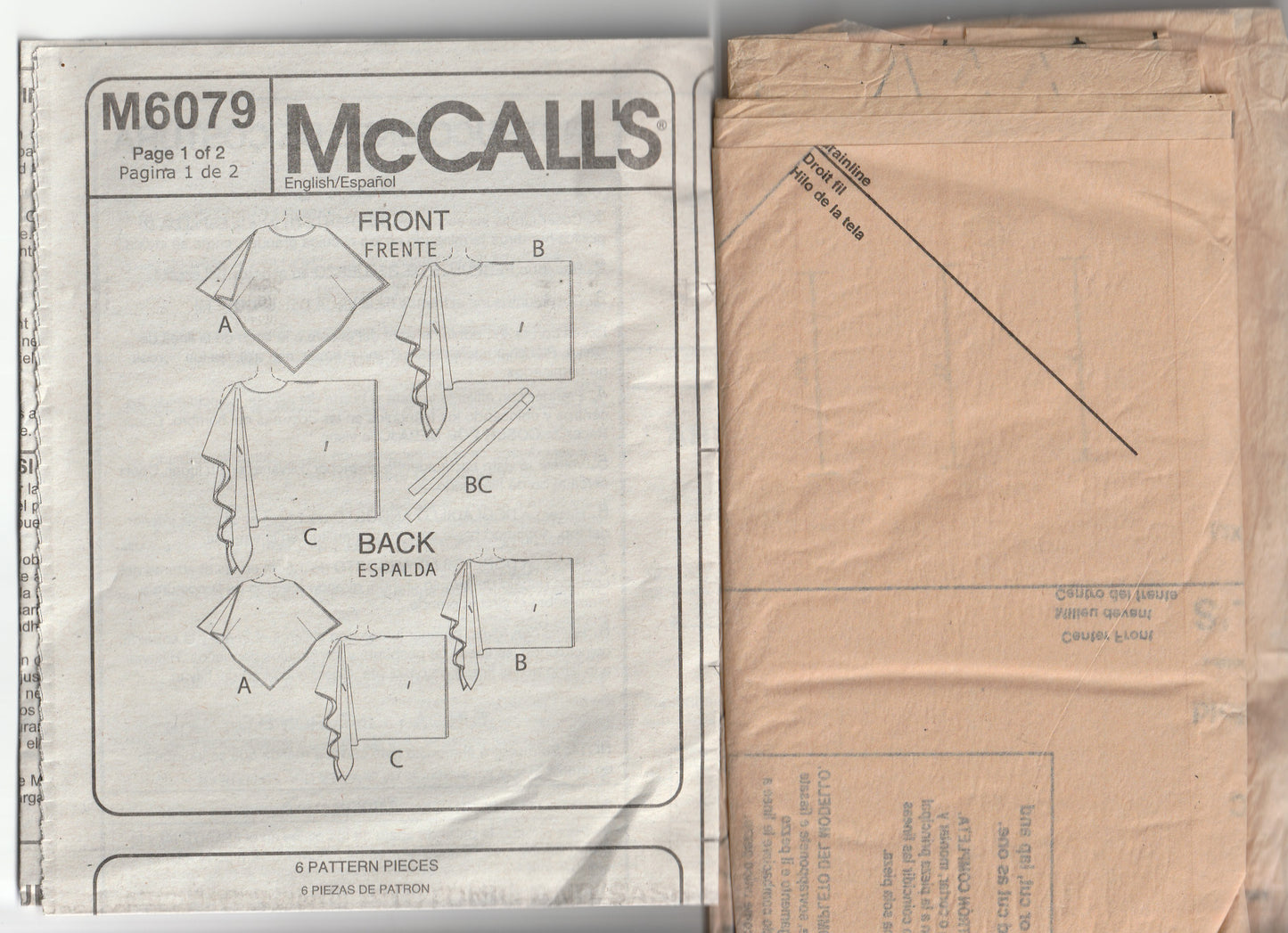 McCall's 6079 Womens EASY Loose Fitting Pullover Poncho Style Tunic Tops Out Of Print Paper Sewing Pattern Sizes L - XXL UNCUT Factory Folded
