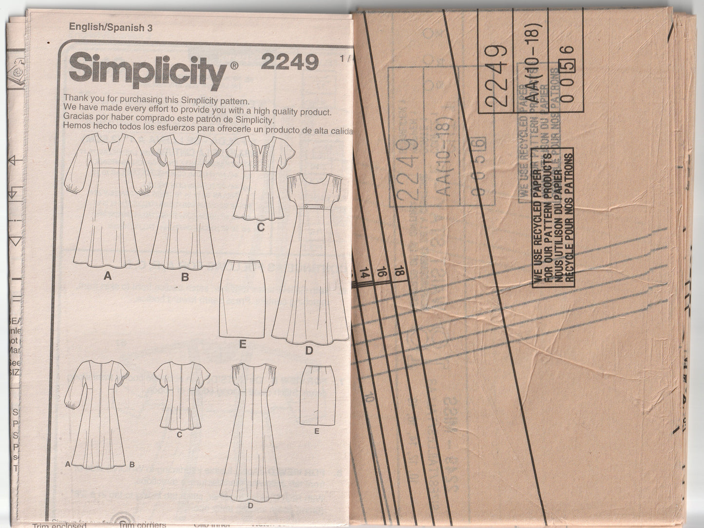 Simplicity 2249 KAREN Z Womens Panelled Dress Top & Slim Skirt Out Of Print Paper Sewing Pattern Size 12 - 20 UNCUT Factory Folded