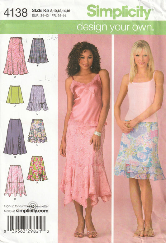 Simplicity 4138 Womens Flared Ruffled Skirts Out Of Print Paper Sewing Pattern Size 8 - 16 UNCUT Factory Folded