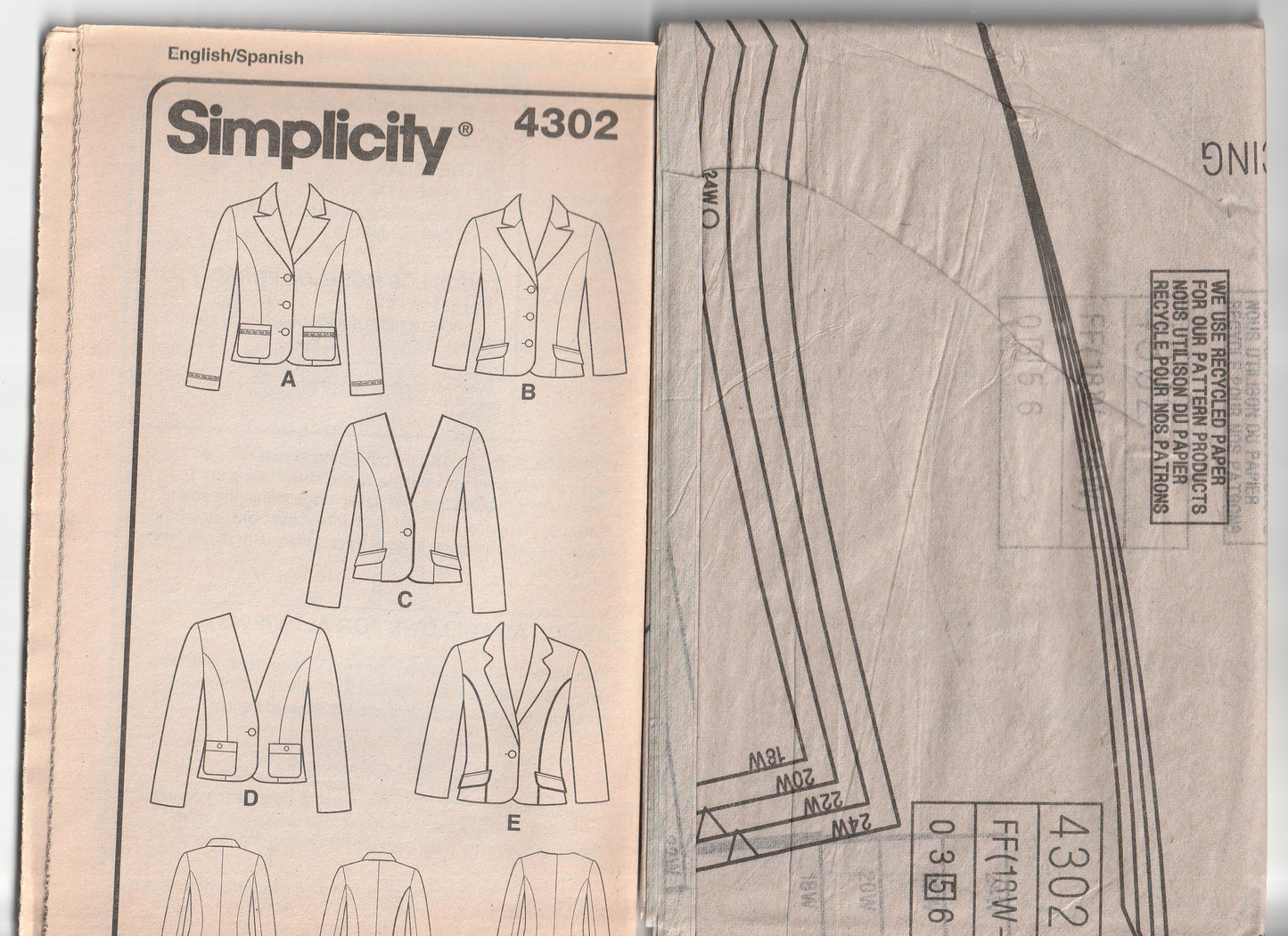 Simplicity 4302 KHALIAH ALI COLLECTION Womens Custom Fitted Jackets Out Of Print Paper Sewing Pattern Sizes 18W - 24W UNCUT Factory Folded