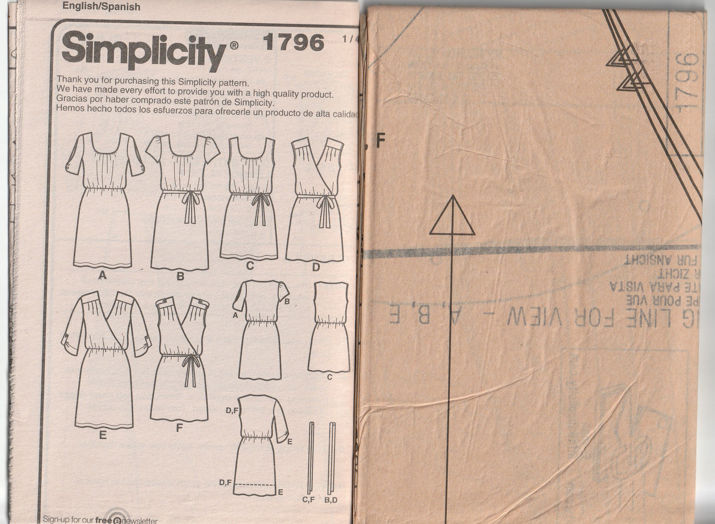 Simplicity 1796 Womens Wrap or Blouson Bodice Dress Out Of Print Paper Sewing Pattern Size 10 - 18 UNCUT Factory Folded