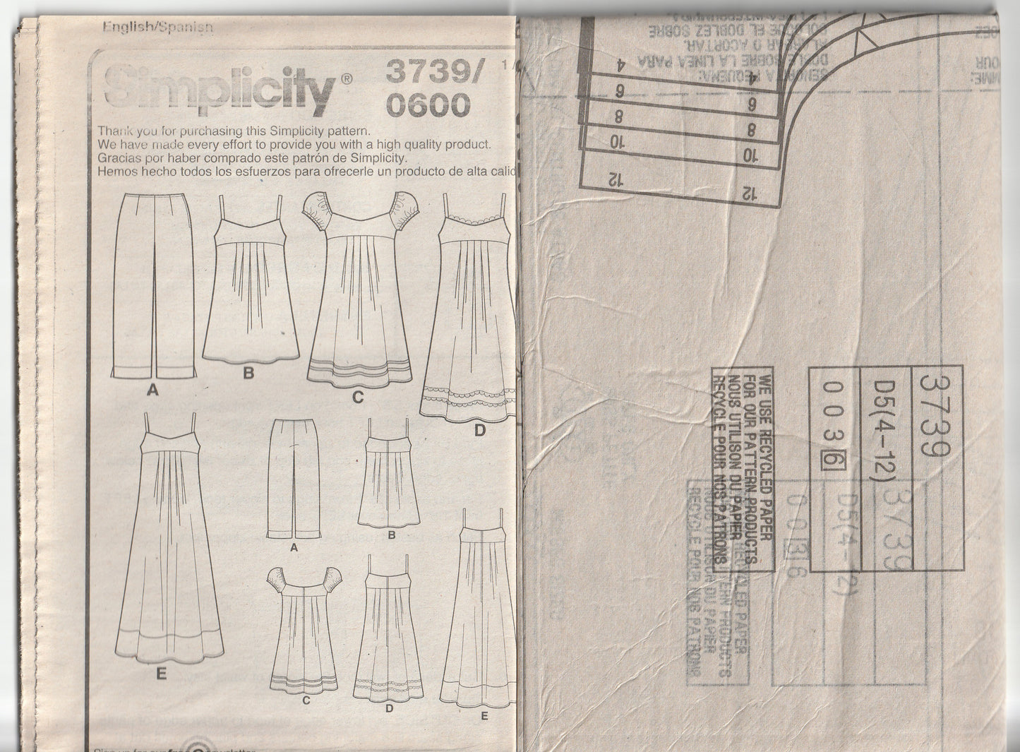 Simplicity 3739 EASY Womens Yoked Dress Tunic Top & Capri Pants Out Of Print Paper Sewing Pattern Size 4 - 12 UNCUT Factory Folded