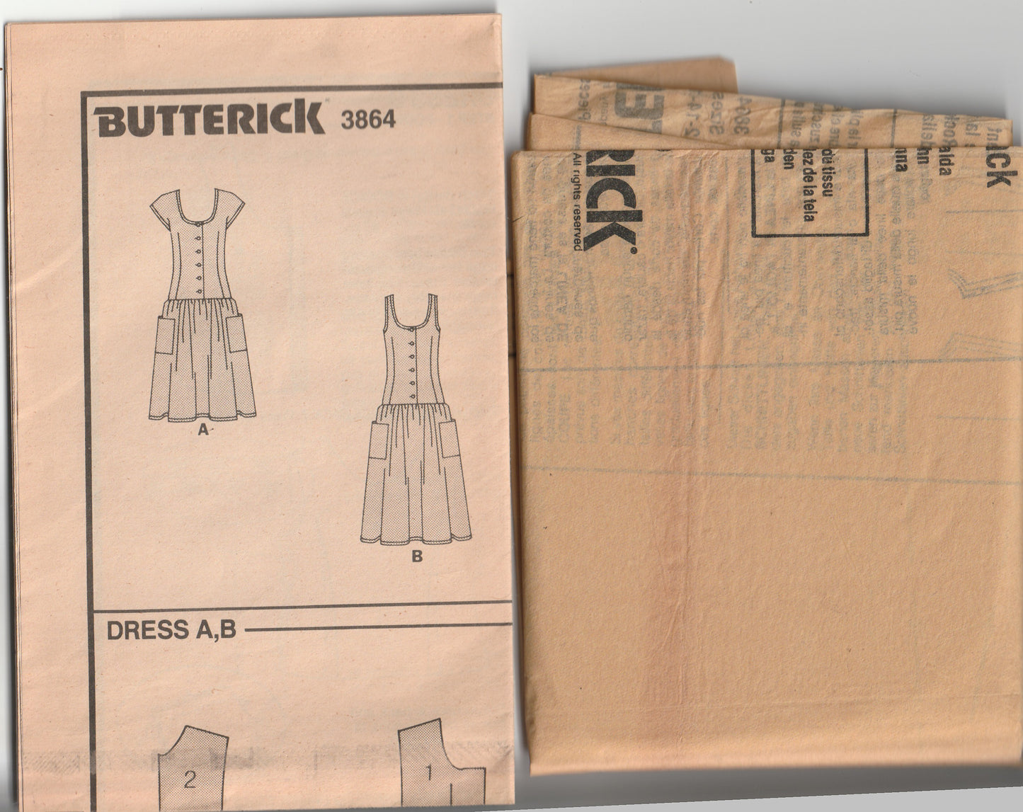 Butterick 3864 Womens EASY Pullover Dropped Waist Sundress 1980s Vintage Paper Sewing Pattern Size 12 - 16