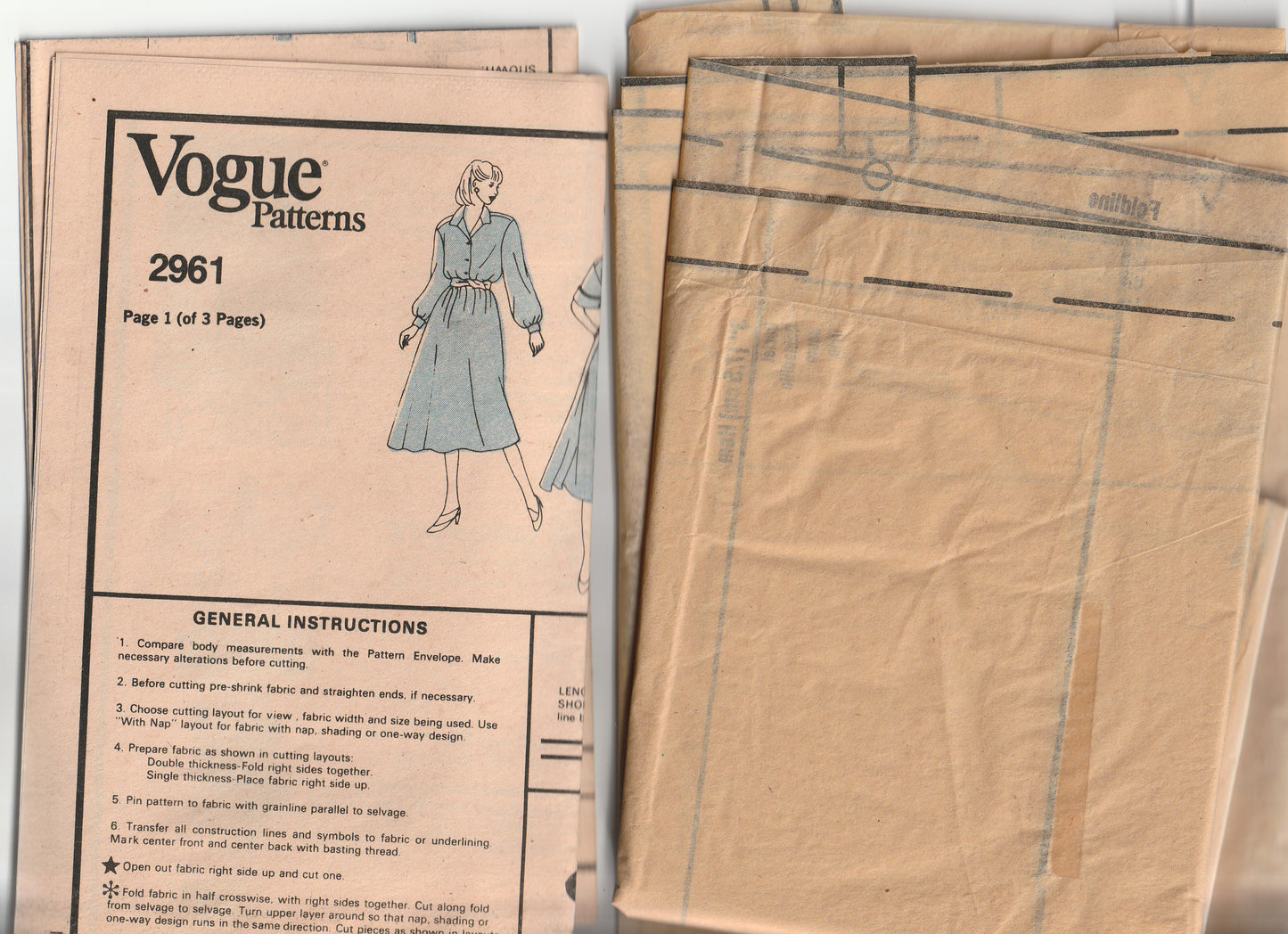 Vogue American Designer 2961 BILL BLASS Womens Blouson Shirtdress & Belt 1980s Vintage Paper Sewing Pattern Size 12 Bust 34 inches