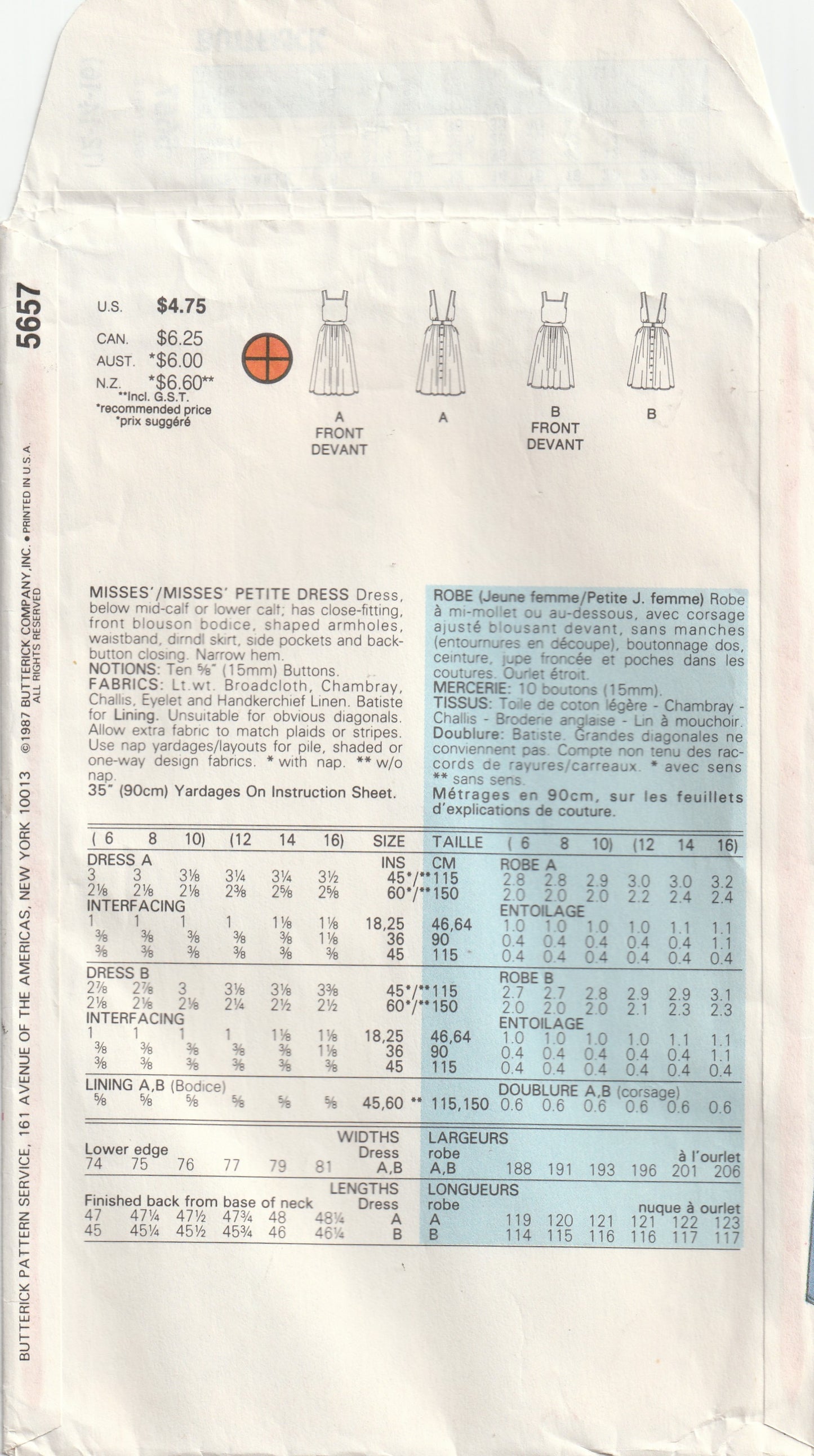 Butterick 5657 EILEEN WEST Womens Square Neck Plunge Back Sundress 1980s Vintage Paper Sewing Pattern Size 12 Bust 34 Inches