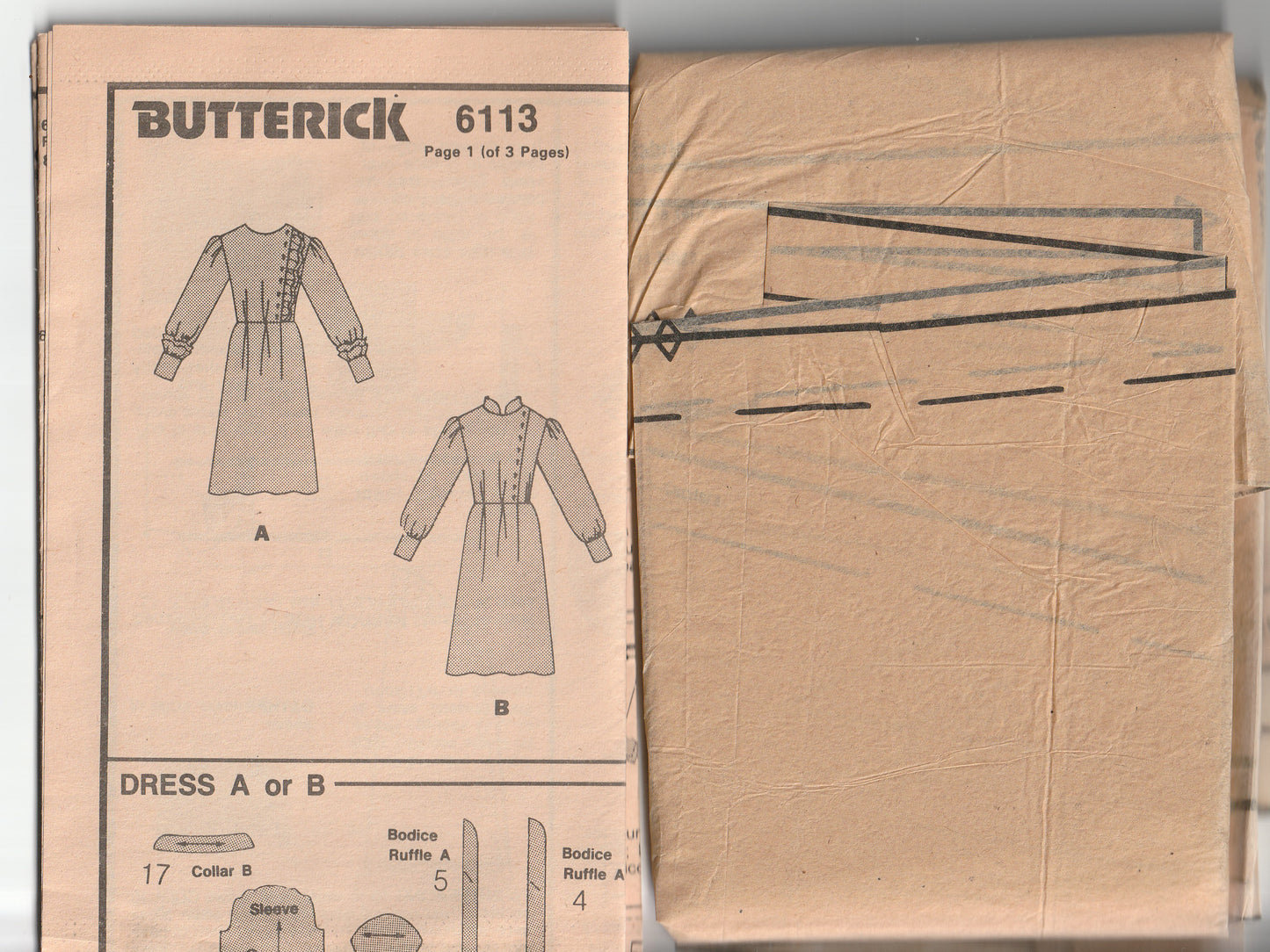 Butterick 6113 KATHRYN CONOVER Womens Asymmetric Dress with Optional Ruffle Trim & Barrel Cuffs 1980s Vintage Paper Sewing Pattern Size 12 Bust 34 Inches