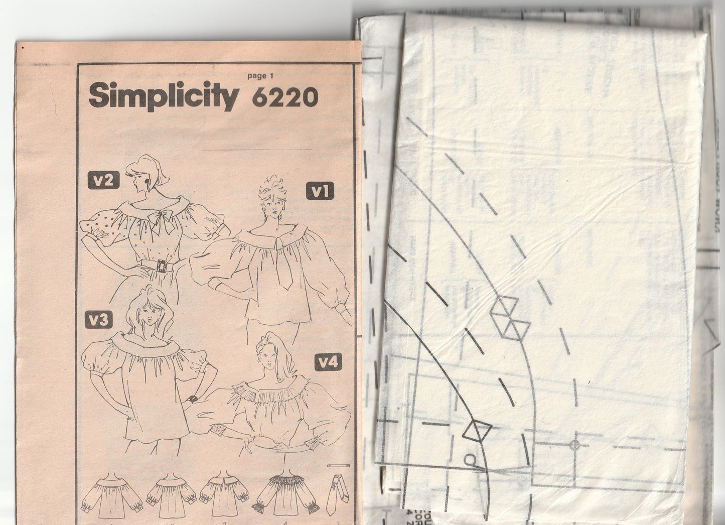 Simplicity 6220 Womens Pullover Blouses with Puff Sleeves & Collar Variations 1980s Vintage Paper Sewing Pattern Size 12 Bust 34 Inches