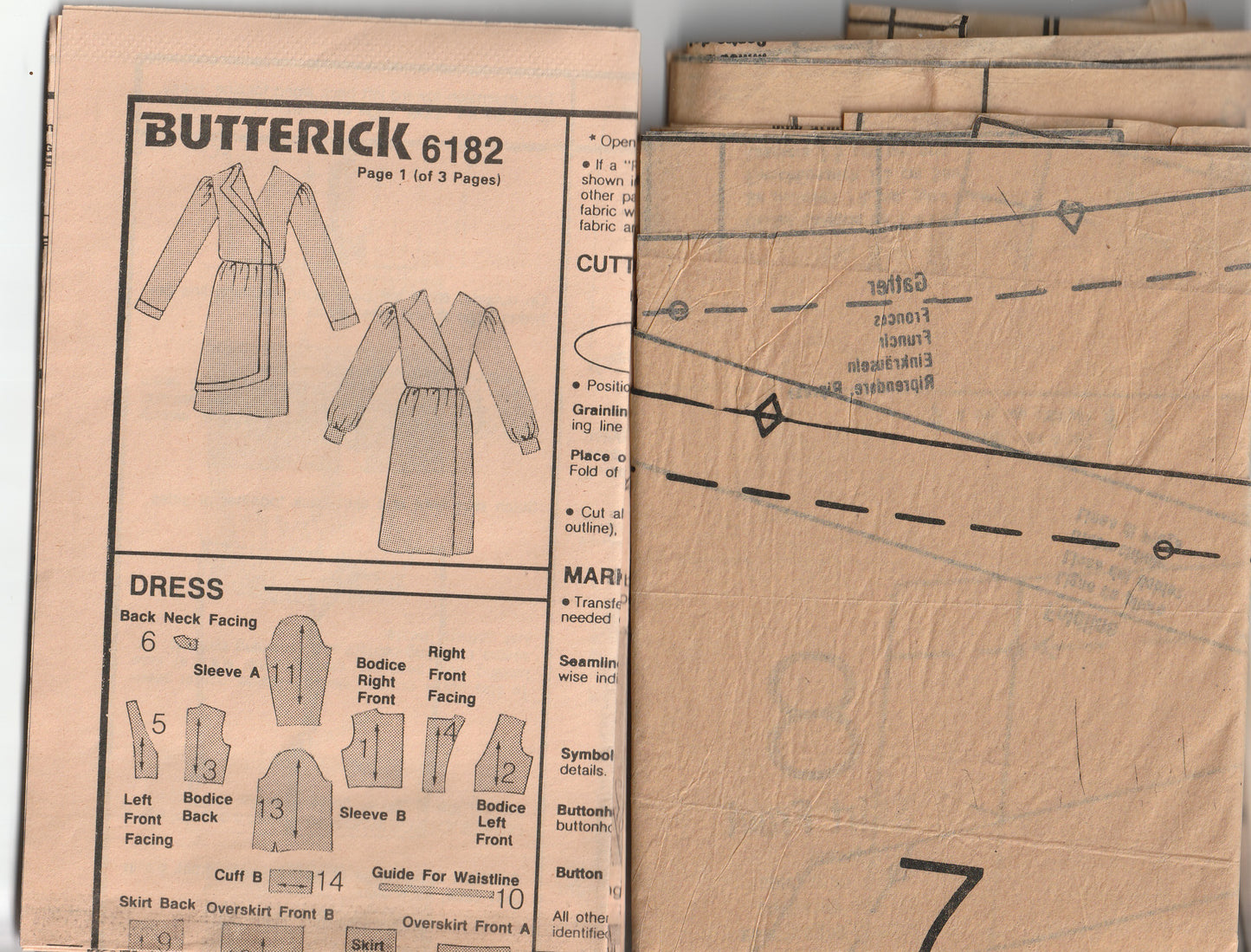 Butterick 6182 DAVID WARREN Womens Asymmetric Dress with Mock Wrap Skirt 1980s Vintage Paper Sewing Pattern Size 12 Bust 34 Inches