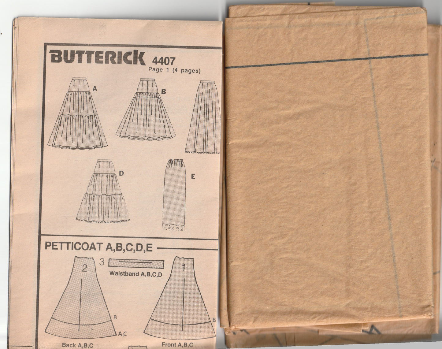 Butterick 4407 Womens Evening Petticoats 5 Styles 1980s Vintage Paper Sewing Pattern Size 14 Waist 28 Inches