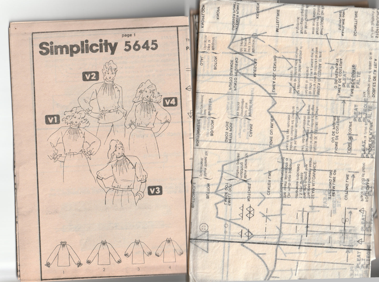 Simplicity 5645 Womens Asymmetric Blouse with Puff Sleeves & High Pleated Neckline 1980s Vintage Paper Sewing Pattern Size 12 Bust 34 Inches