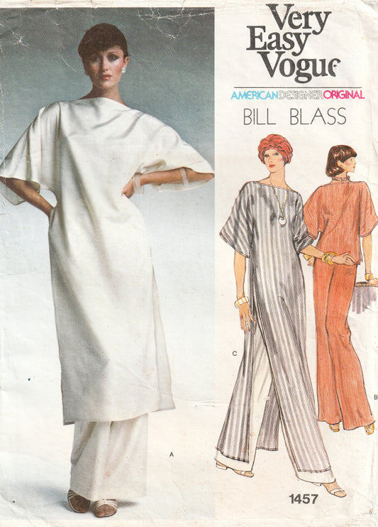 Vogue American Designer 1457 BILL BLASS Womens Evening Caftan Tunic or Top & Pants 1970s Vintage Sewing Pattern Size 14 Bust 36 Inches UNCUT Factory Folded