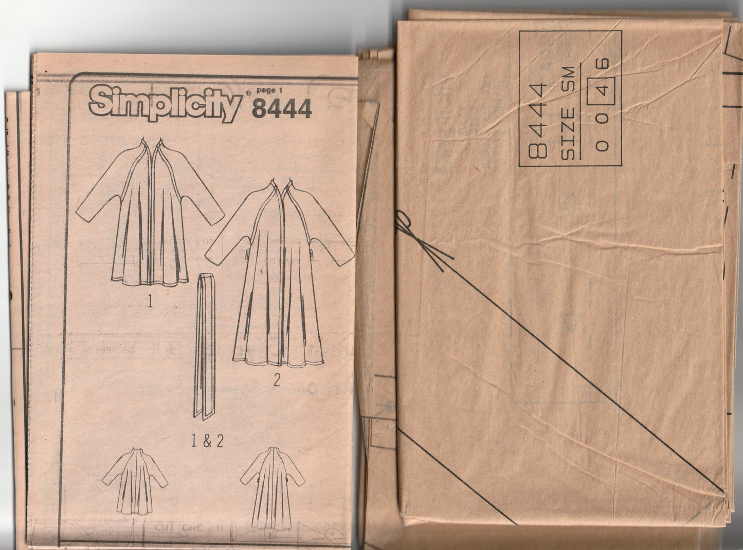 Simplicity 8444 Womens Loose Fitting Unlined Funnel Neck Tent Coat 1980s Vintage Paper Sewing Pattern Size SMALL 10 - 12