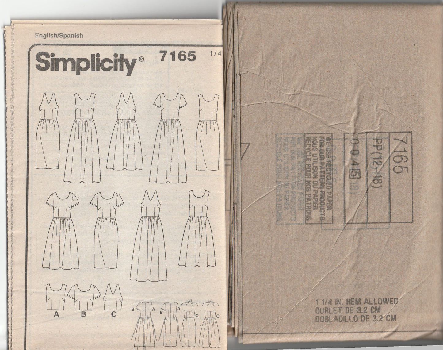 Simplicity 7165 Womens DESIGN YOUR OWN Dresses with Full or Slim Skirt Out Of Print Paper Sewing Pattern Size 12 - 18 UNCUT Factory Folded