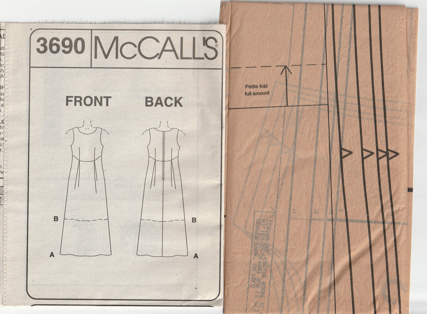 McCall's 3690 Womens EASY Shaped Bodice Dress or Pinafore with Pleated Skirt Out Of Print Paper Sewing Pattern Sizes 8 - 14 UNCUT Factory Folded