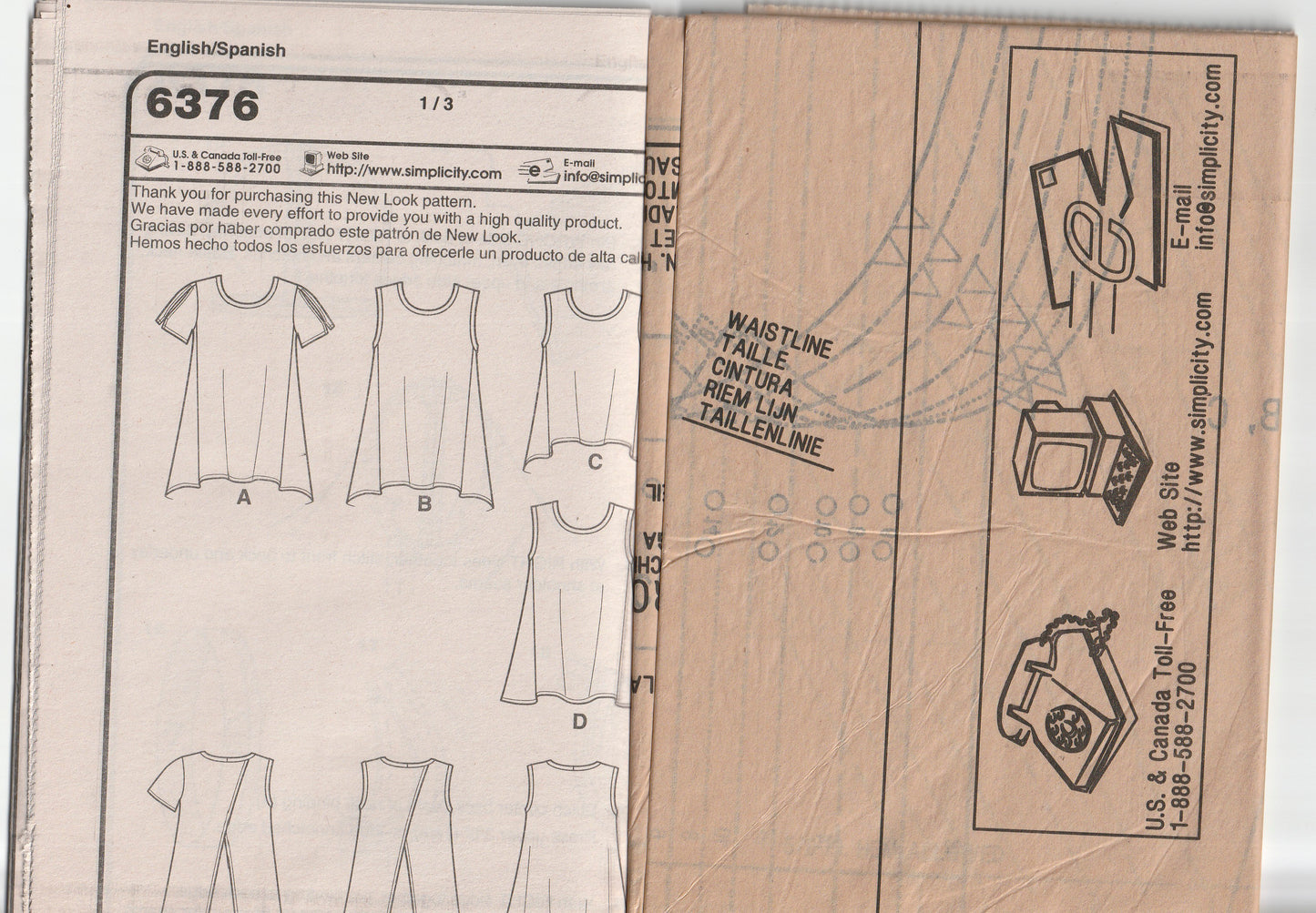 New Look 6376 Womens EASY Sleeveless or Short Sleeved Tops Out Of Print Paper Sewing Pattern Size 6 - 18 UNCUT Factory Folded
