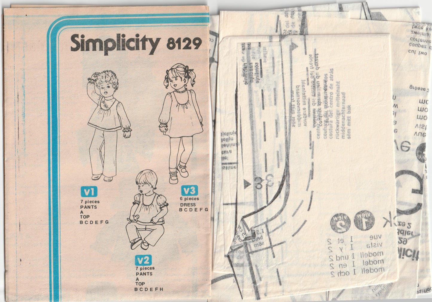 Simplicity 8129 Toddler Girls Smock Top Mini Dress & Pants 1970s Vintage Paper Sewing Pattern Size 2