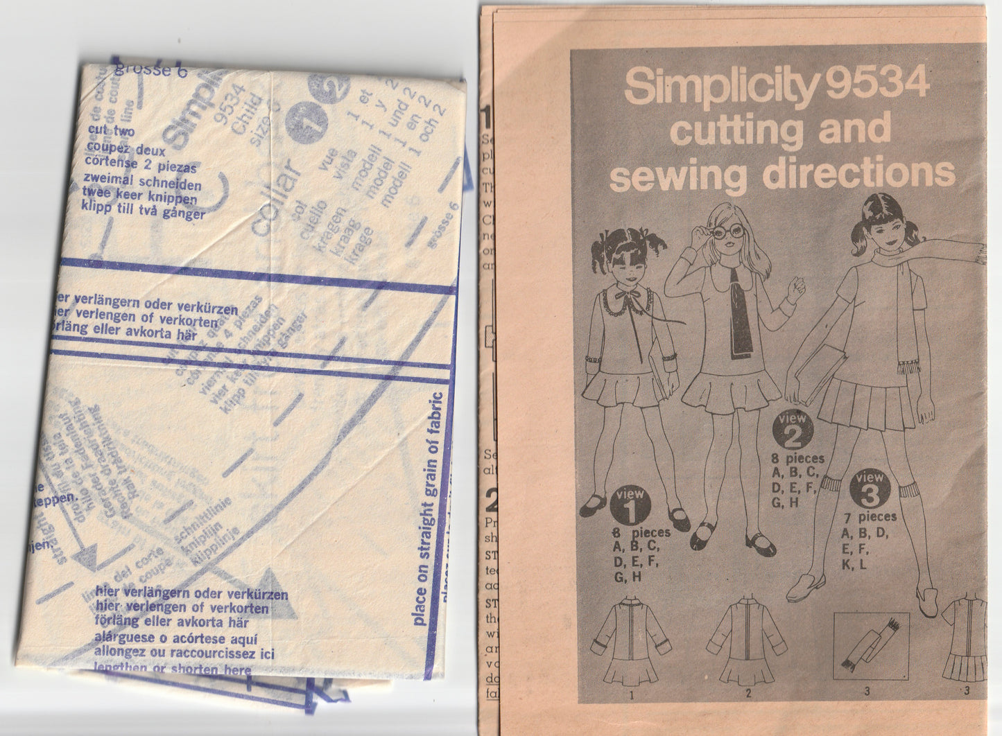 Simplicity 9534 Girls Dropped Waist Dress & Scarf 1970s Vintage Paper Sewing Pattern Size 6