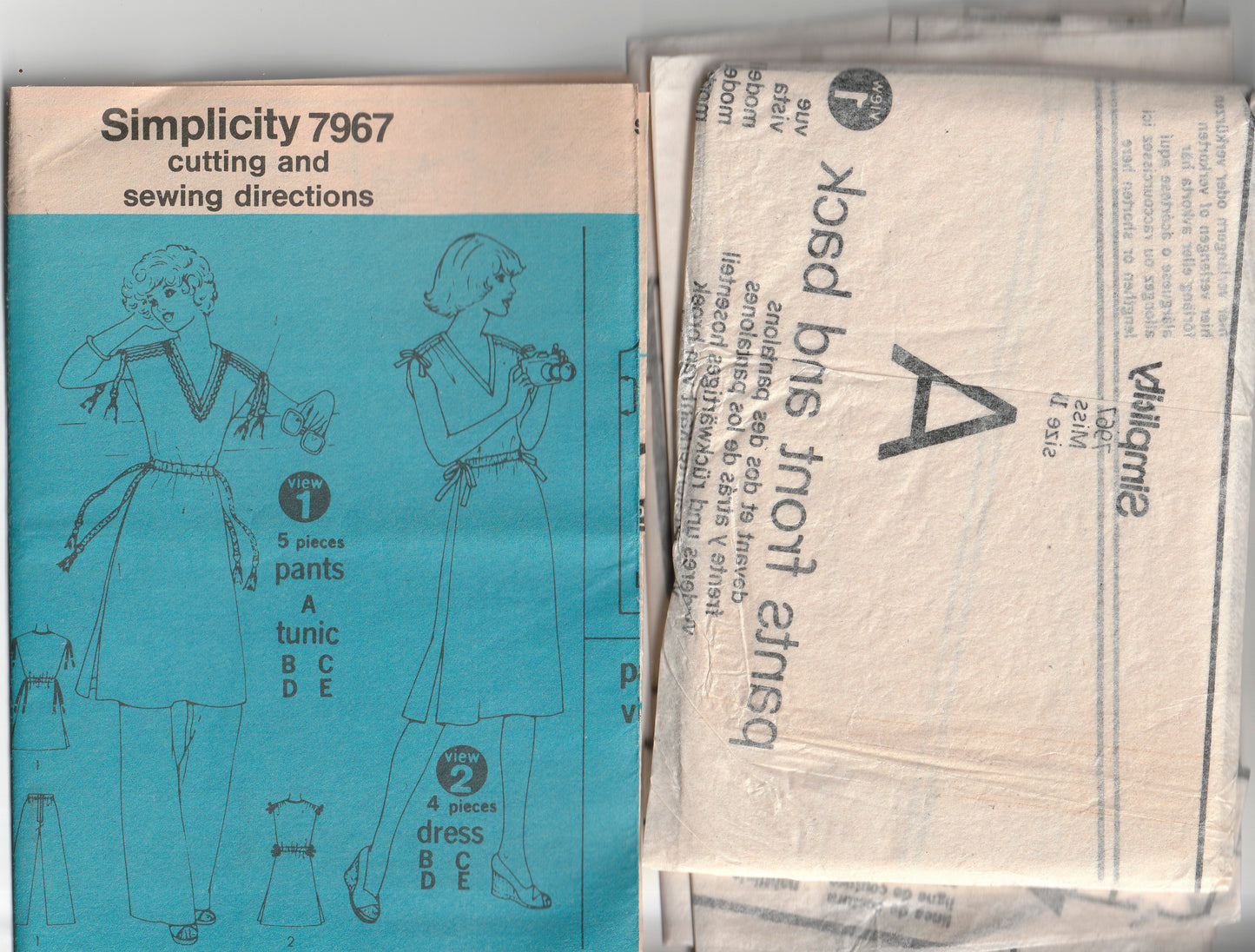 Simplicity 7967 Womens Gathered Shoulder Dress Tunic Top & Pants 1970s Vintage Paper Sewing Pattern Size 16 Bust 38 Inches