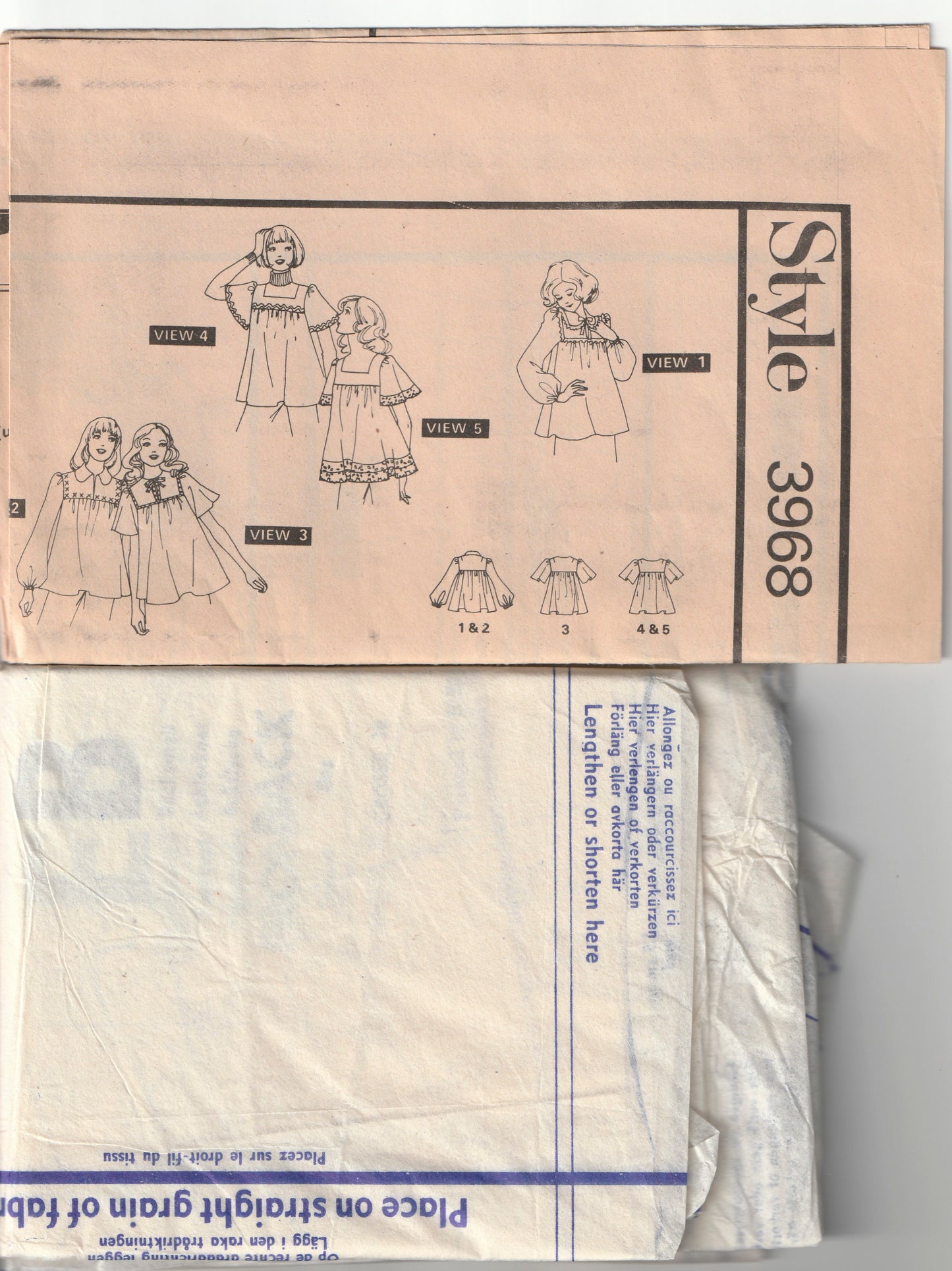 Style 3968 Womens Square Yoked Smock Tops 1970s Vintage Paper Sewing Pattern Size 12 Bust 34 inches