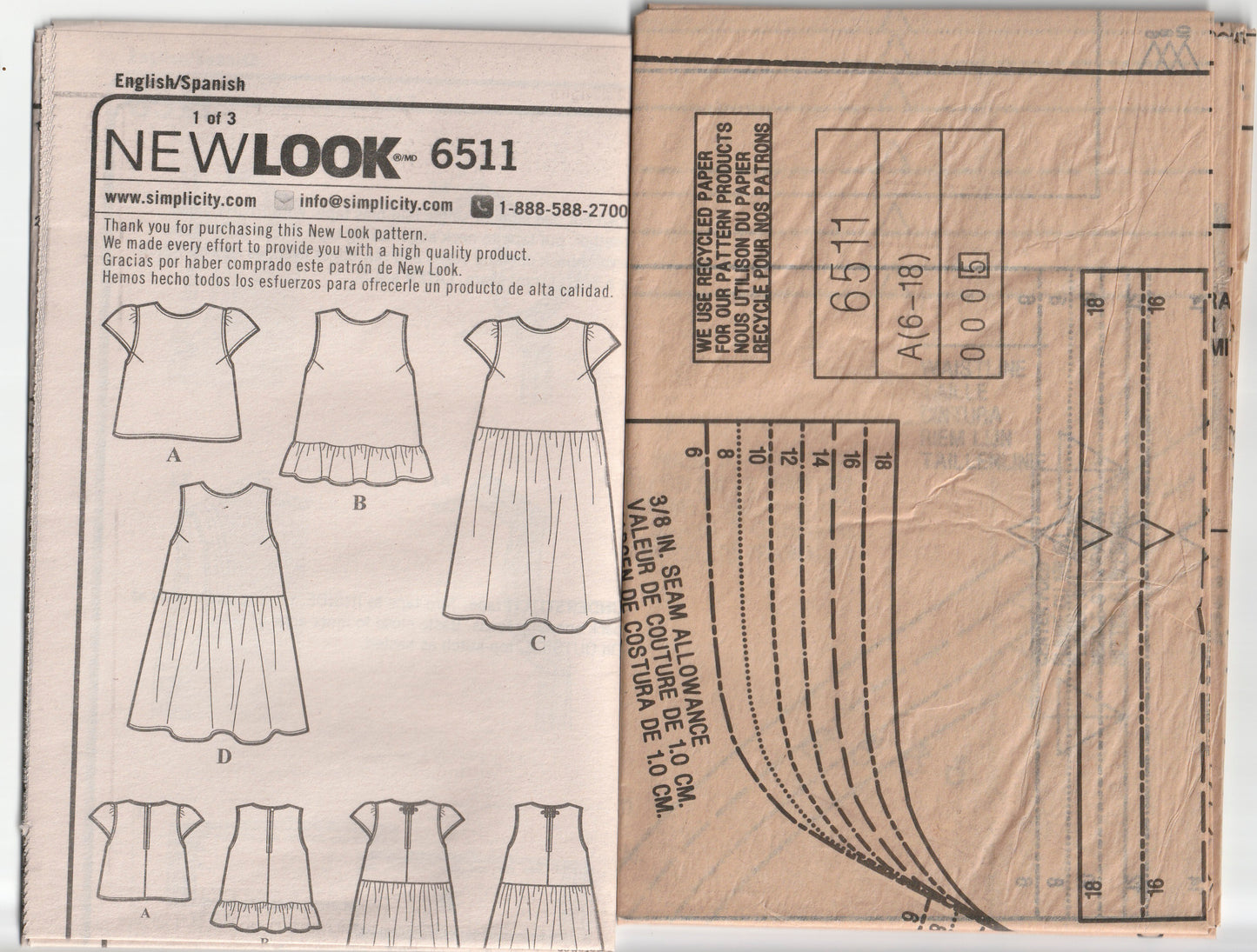 New Look 6511 Womens EASY Smock Top Dress or Tunic Paper Sewing Pattern Size 6 - 18 UNCUT Factory Folded