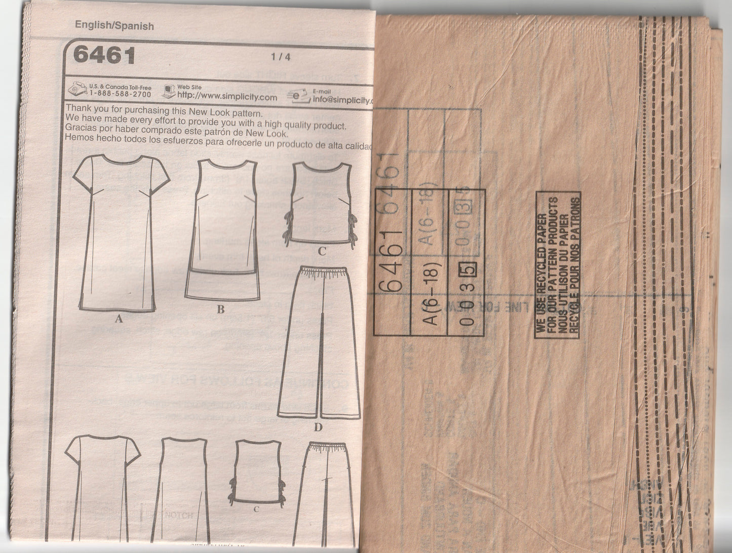 Patrón de costura New Look 6461 para mujer, fácil de estirar, coordinados, talla 6-18, sin cortar, doblado de fábrica