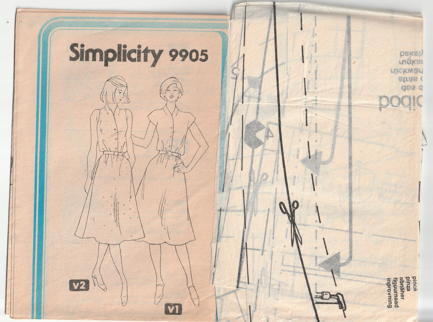 Simplicity 9905 Womens Funnel Neck Dress with Pockets 1980s Vintage Paper Sewing Pattern Size 12 Bust 34 inches