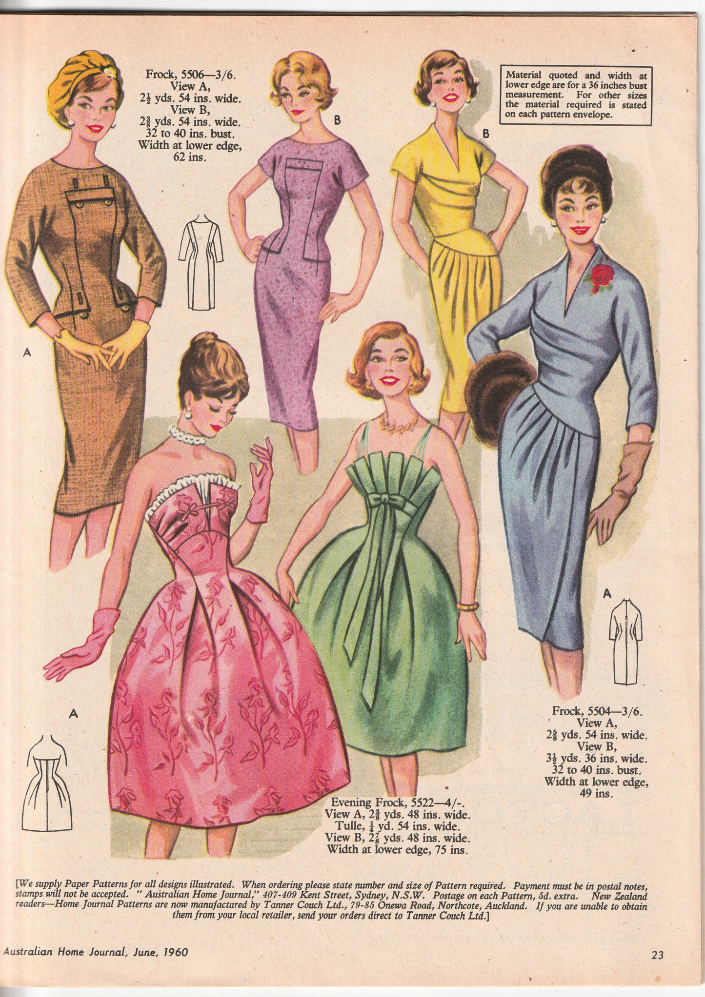 Australian Home Journal June 1960 Magazine with Womens Skirt Suit & Blouse & Girls Size 6 Full Skirt Dress Paper Sewing Patterns Included