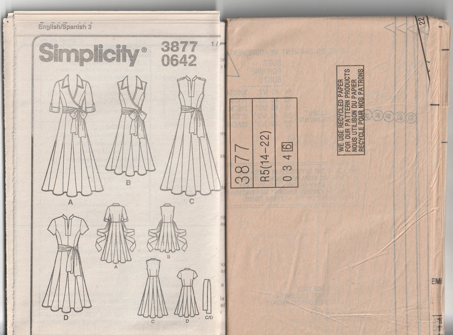 Simplicity 3877 THREADS COLLECTION Womens Fit & Flared Dress with Attached Waist Sash Out Of Print Paper Sewing Pattern Sizes 6 - 14 or 14 - 22 UNCUT Factory Folded