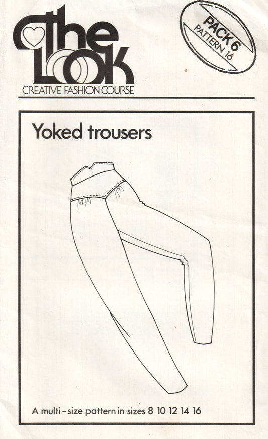 The Look Mail Order Pack 6/16 Womens EASY Yoked Pants 1980s Vintage Paper Sewing Pattern Size 8 - 16 UNCUT Factory Folded