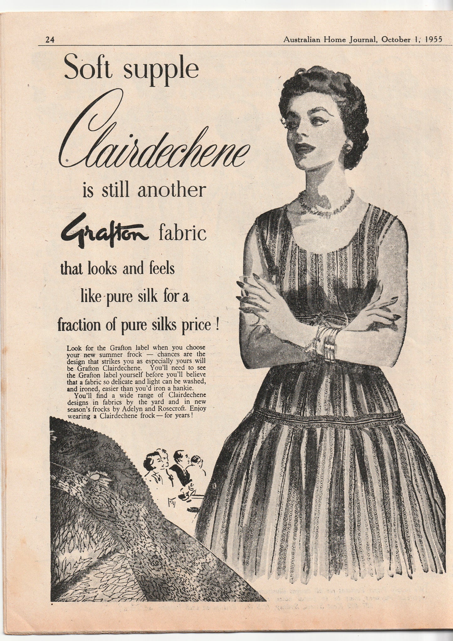 Australian Home Journal October 1955 Magazine with 3 Womens Full Skirt Dresses & Toddlers Sunsuit & Bonnet Paper Sewing Patterns Included
