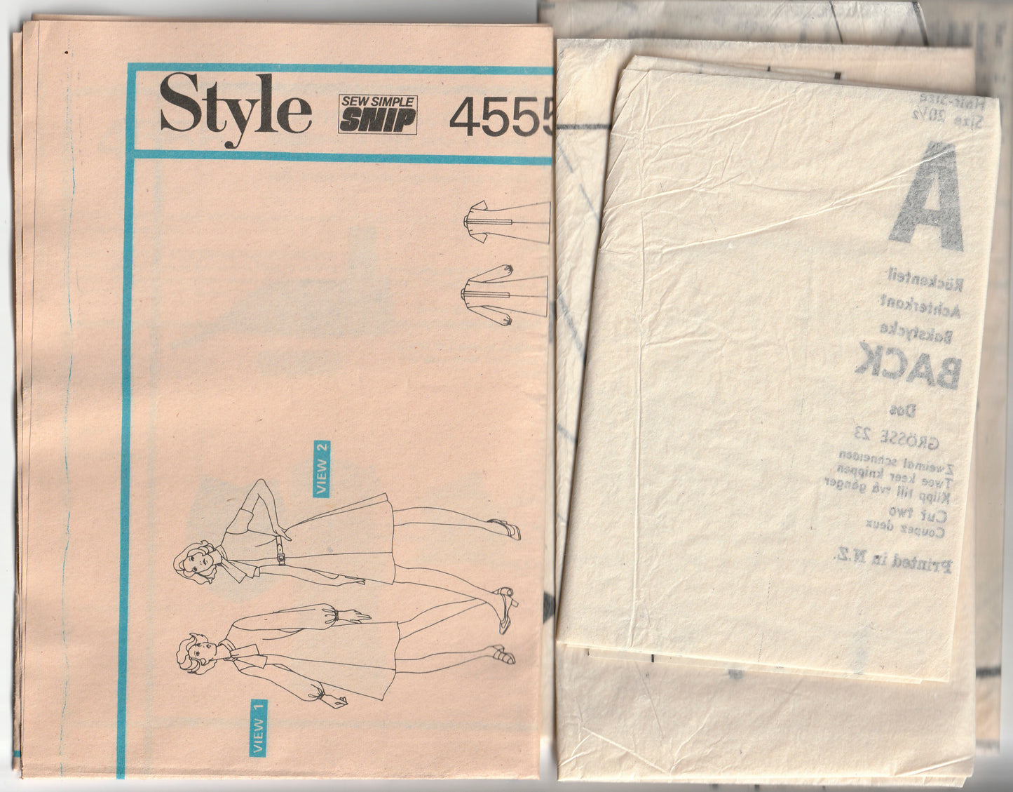 Style 4555 Womens EASY Half Sized Shift Dress with Bias Neck Tie 1970s Vintage Paper Sewing Pattern Bust 43 inches