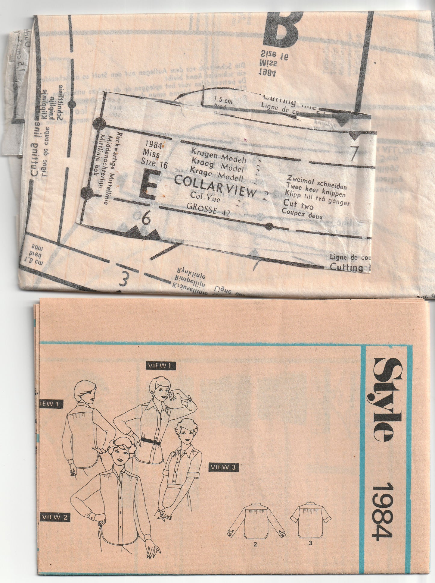 Style 1984 Womens Classic Button Front Shirts 1970s Vintage Paper Sewing Pattern Size 16 Bust 38 Inches