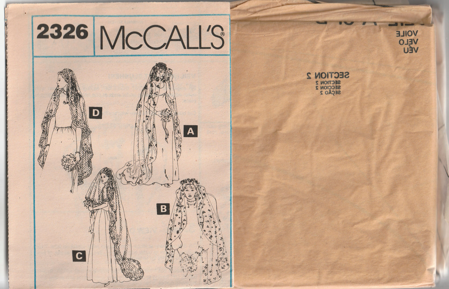 McCall's 2326 PRISCILLA Womens Bridal Veils & Headpieces 1980s Vintage Paper Sewing Pattern UNCUT Factory Folded