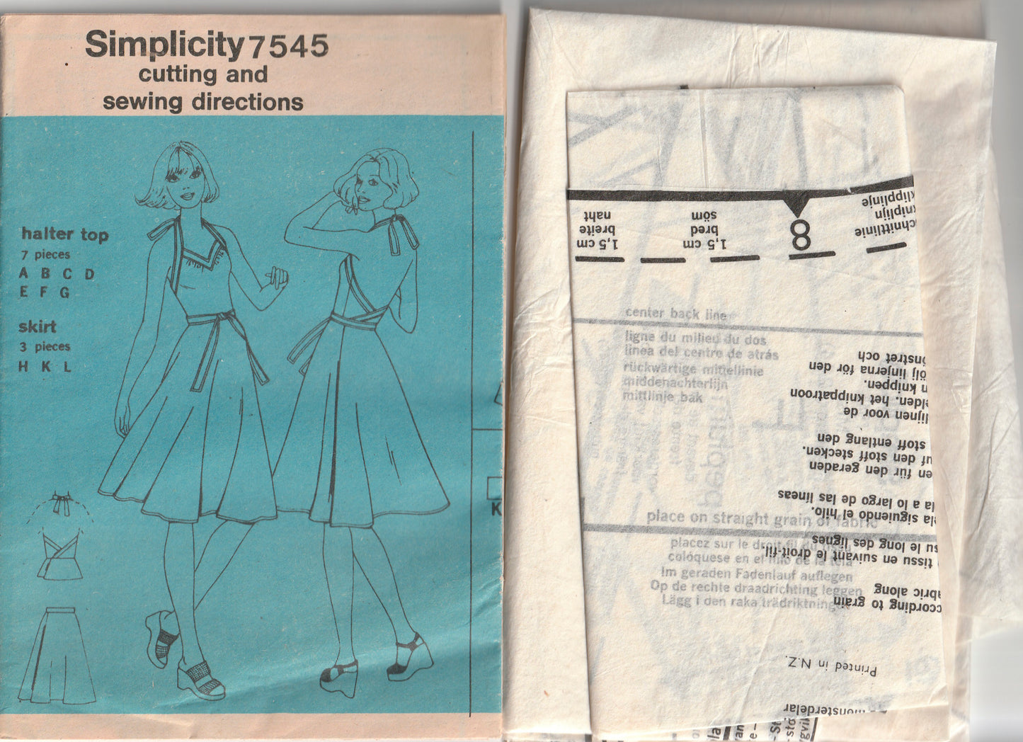 Simplicity 7545 Womens Halter Top & Full Wrap Skirt 1970s Vintage Paper Sewing Pattern Size MEDIUM 12 - 14