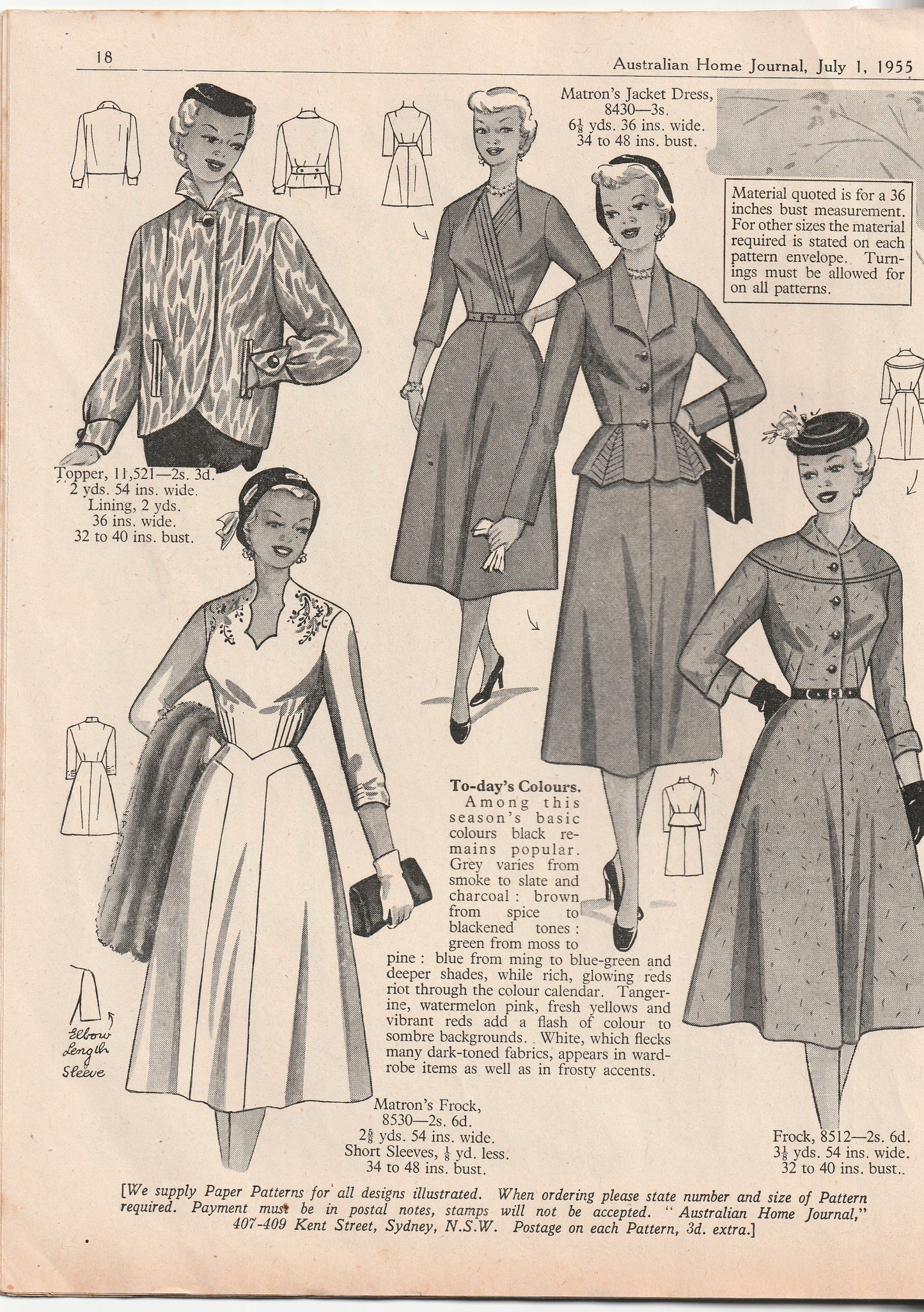 Australian Home Journal July 1955 Magazine with Womens Full Skirt Ballerina Style Dress Sheath Dress & Girls Skirt Suit Factory Folded Paper Sewing Patterns Included
