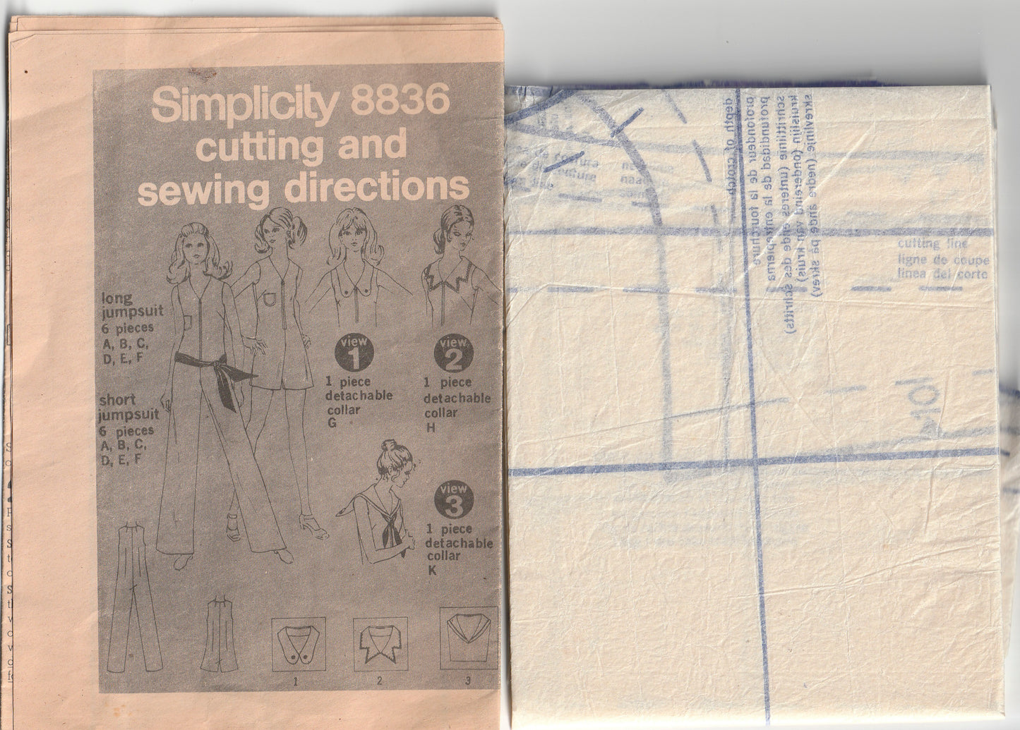 Simplicity 8836 Womens EASY Zip Front Jumpsuit with Detachable Collar Variations 1970s Vintage Paper Sewing Pattern Size 18 Bust 40 Inches