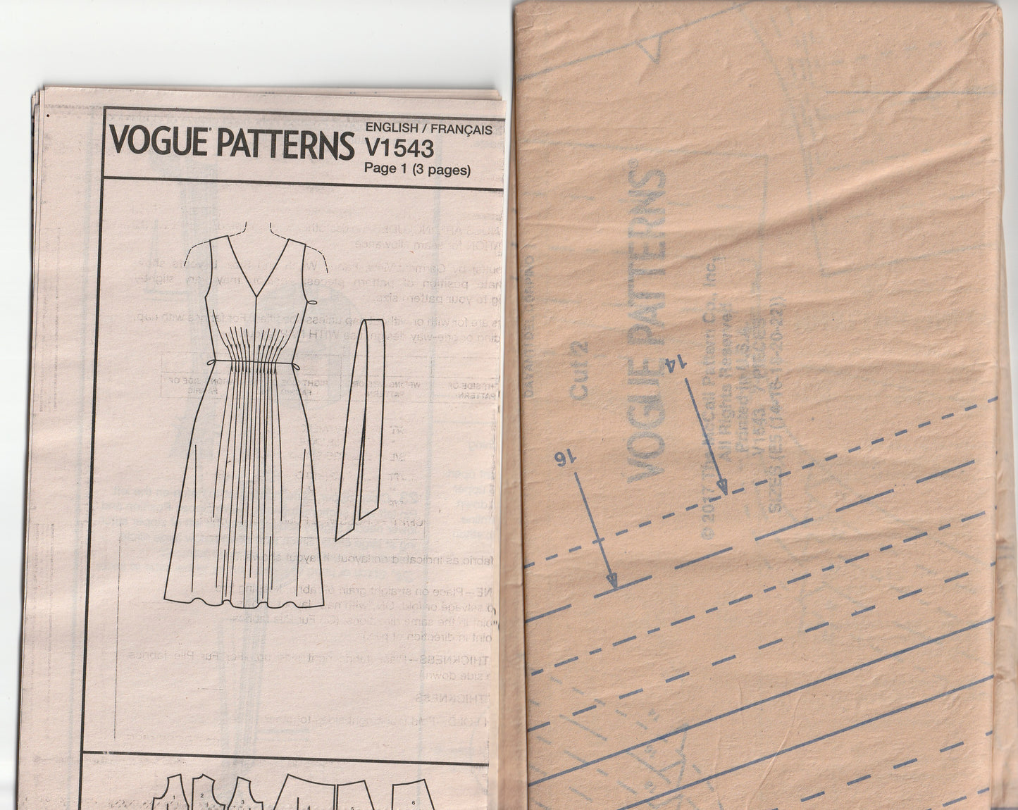 Vogue American Designer 1543 ANNE KLEIN Womens Lined Sleeveless Dress with Front Waist Tucks Out Of Print Paper Sewing Pattern Size 14 - 22 UNCUT Factory Folded