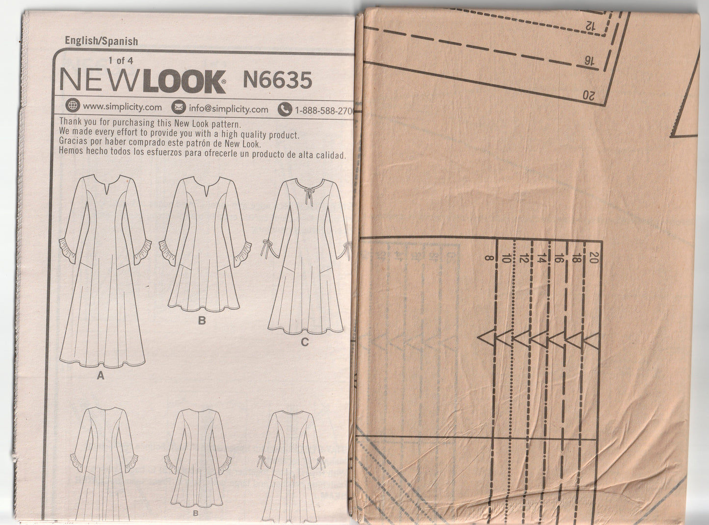 New Look 6635 Womens Flared Princess Dress with Sleeve & Cuff Variations Out Of Print Paper Sewing Pattern Size 8 - 20 UNCUT Factory Folded