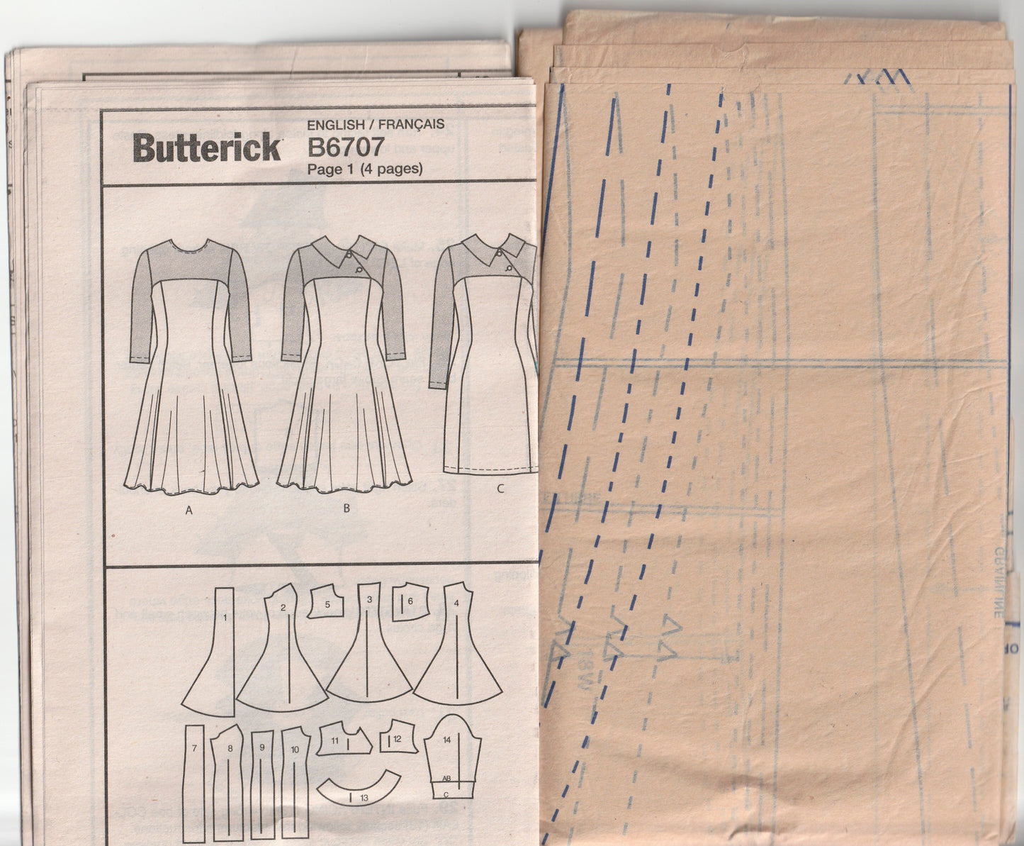 Butterick 6707 Womens Dress with Contrast Yoke Print Paper Sewing Pattern Size 18W - 24W UNCUT Factory Folded