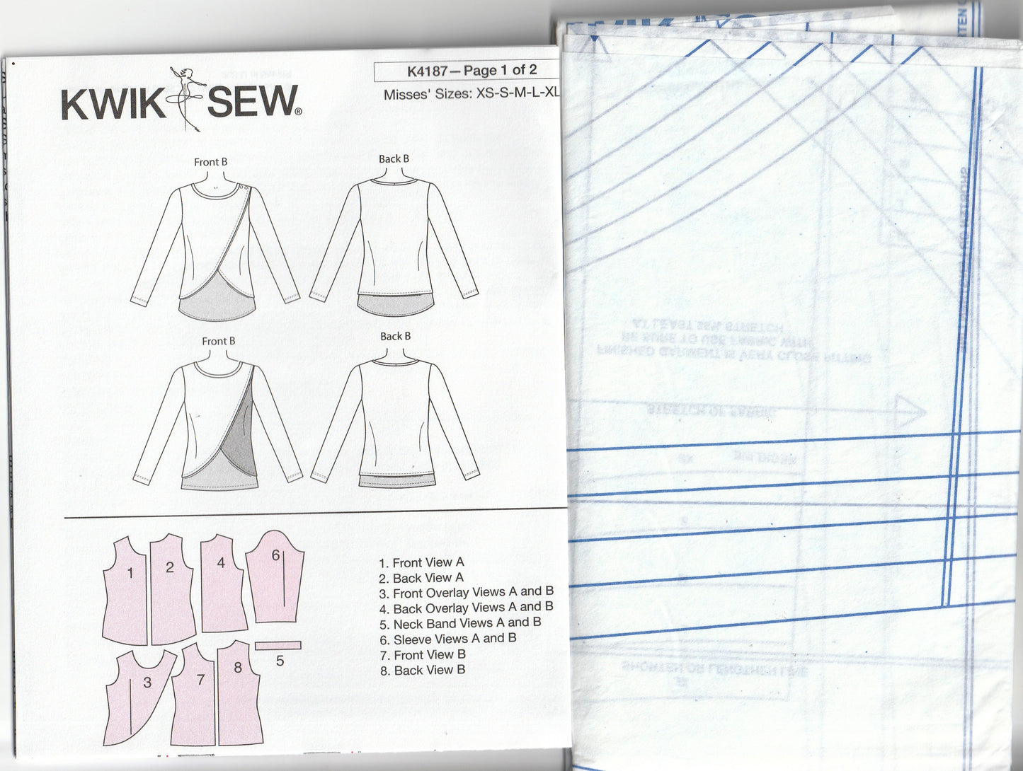 Kwik Sew 4187 Womens Stretch Knit Colour Block Tops with Tulip Overlay Out Of Print Paper Sewing Pattern Size XS - XL UNCUT Factory Folded