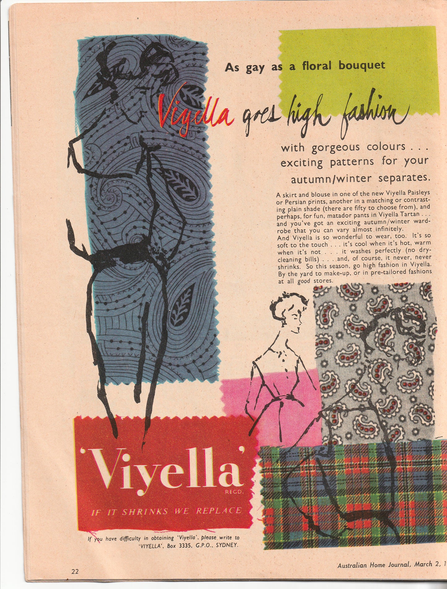 Australian Home Journal March 1959 Magazine with Womens Full Skirt Dress Sheath Dress Boys Suit & Girls Party Dress Factory Folded Paper Sewing Patterns Included