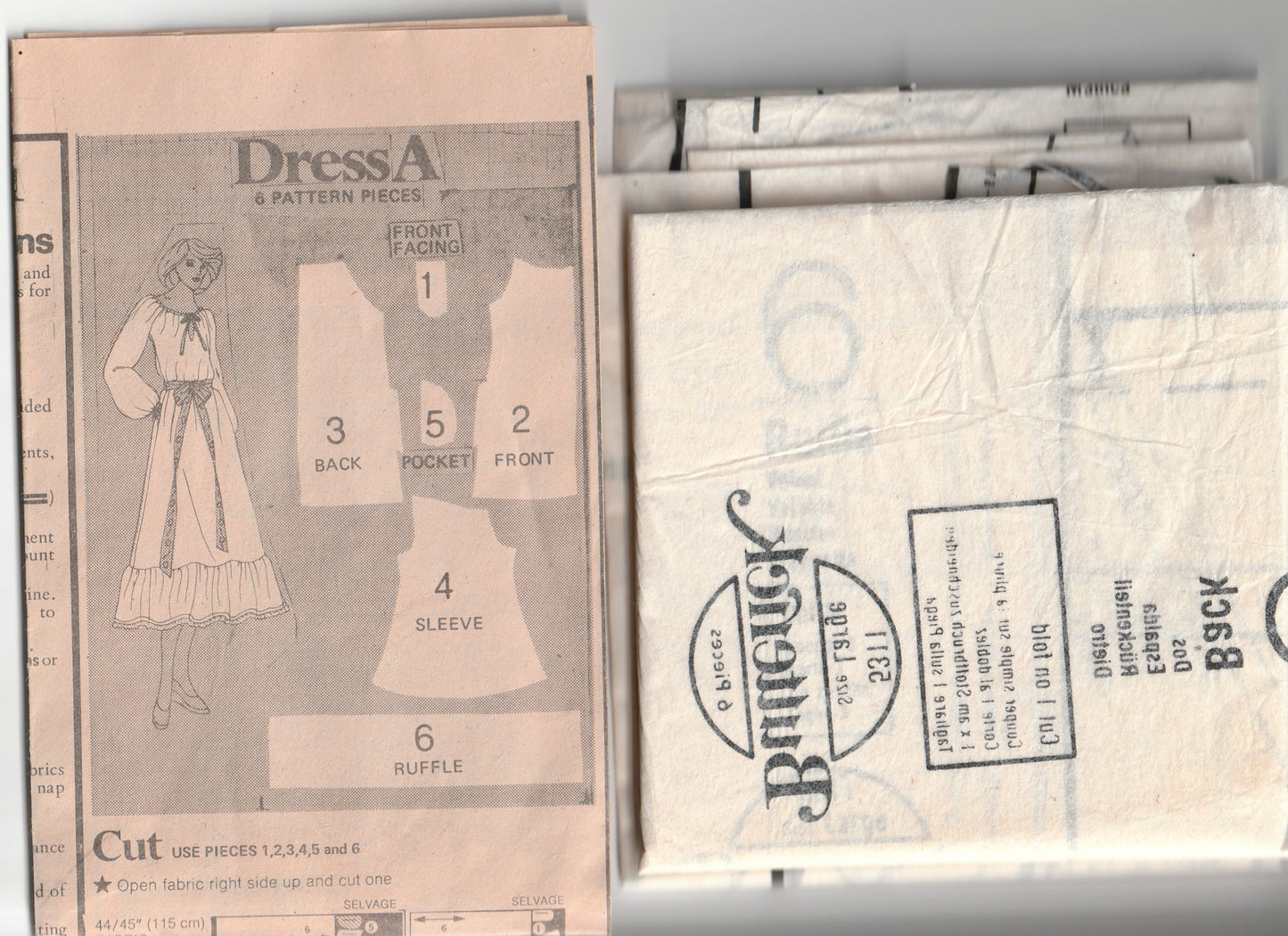 Butterick 5311 Womens EASY Peasant Dress with Side Seam Pockets 1970s Vintage Paper Sewing Pattern Size LARGE 16 - 18