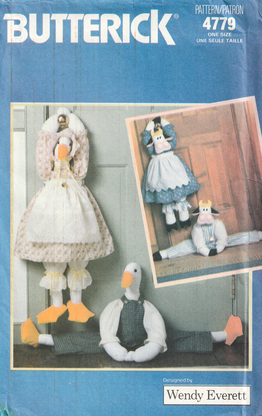 Butterick 4779 Stuffed Draft Stopper Country Cow & Duck Decorations 1990s Vintage Paper Sewing Pattern UNCUT Factory Folded