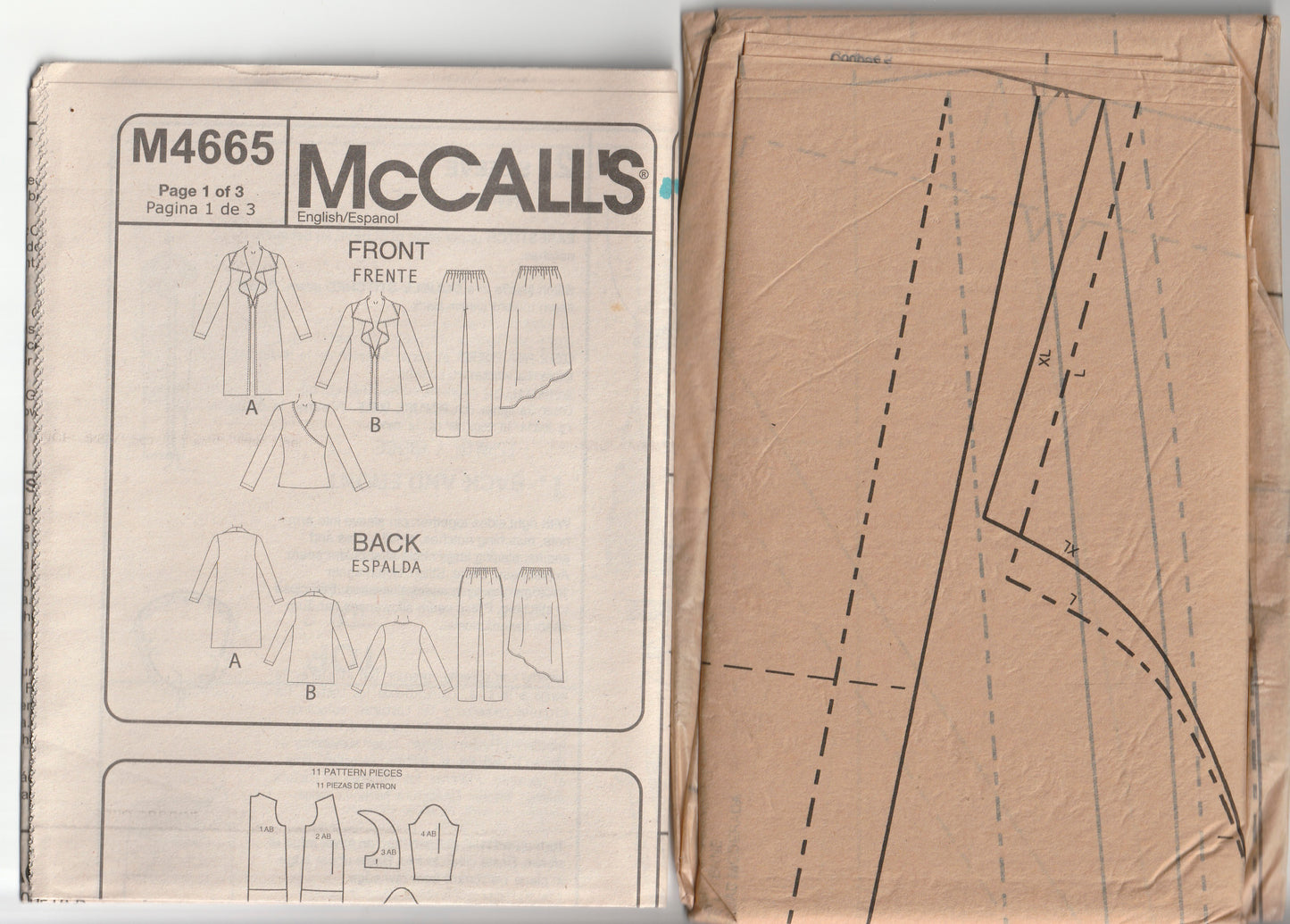McCall's 4665 Womens EASY OPTIONS Stretch Knit Draped Collar Jacket Wrap Top Asymmetric Skirt & Pants Out Of Print Paper Sewing Pattern Sizes L - XL UNCUT Factory Folded