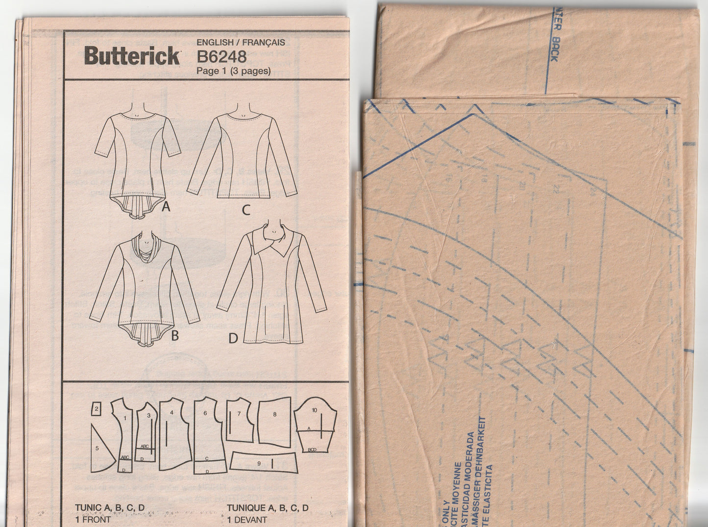 Butterick 6248 Womens Stretch Knit Pullover Tunic Tops Out Of Print Paper Sewing Pattern Sizes 16 - 24 UNCUT Factory Folded