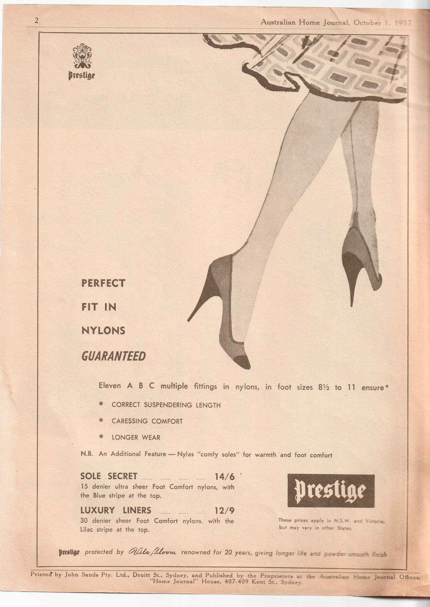 Australian Home Journal October 1957 Magazine with 2 Womens Full Skirt Dress & Toddler Girls Party Dress & Playsuit Factory Folded Paper Sewing Patterns Included